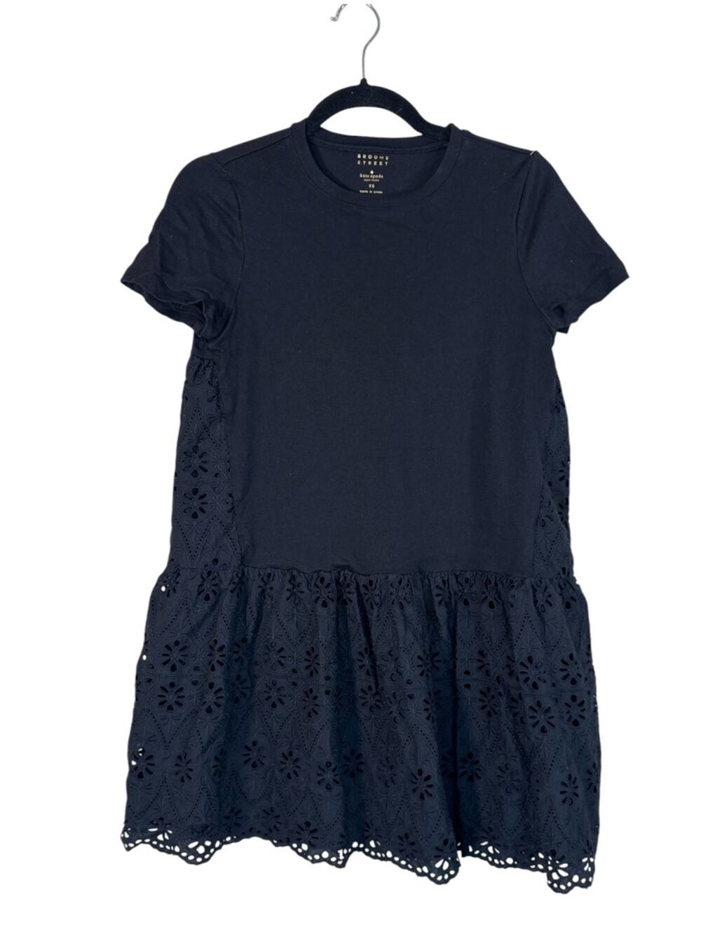 Kate Spade Broome Street Black Eyelet Tiered Mini Dress Womens XS Casual Boho